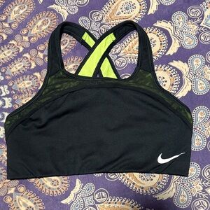 Nike Women's Black and Neon Green Sports Bra